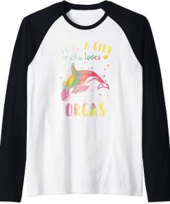 Just a Girl Who Loves Orcas Watercolor Orca Women Raglan Baseball Tee