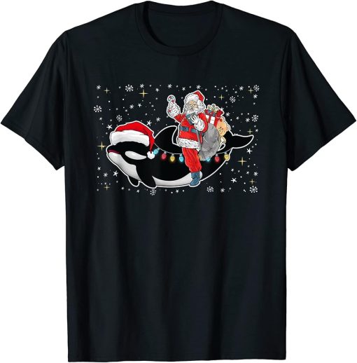 Funny Santa Claus Riding Orca Christmas Whale T-Shirt