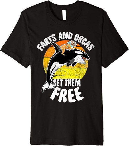 Farts And Orcas Set Them Free - Frenchie Orca Killer Whale Premium T-Shirt