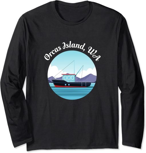 Orcas Island Washington Fishing Boat Fisherman Art Long Sleeve T-Shirt